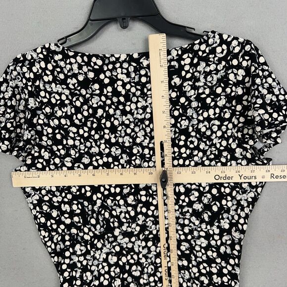 Ralph Lauren Dress Womens 8 Black White Floral Ruched Wrap Office Career LRL - Picture 11 of 15